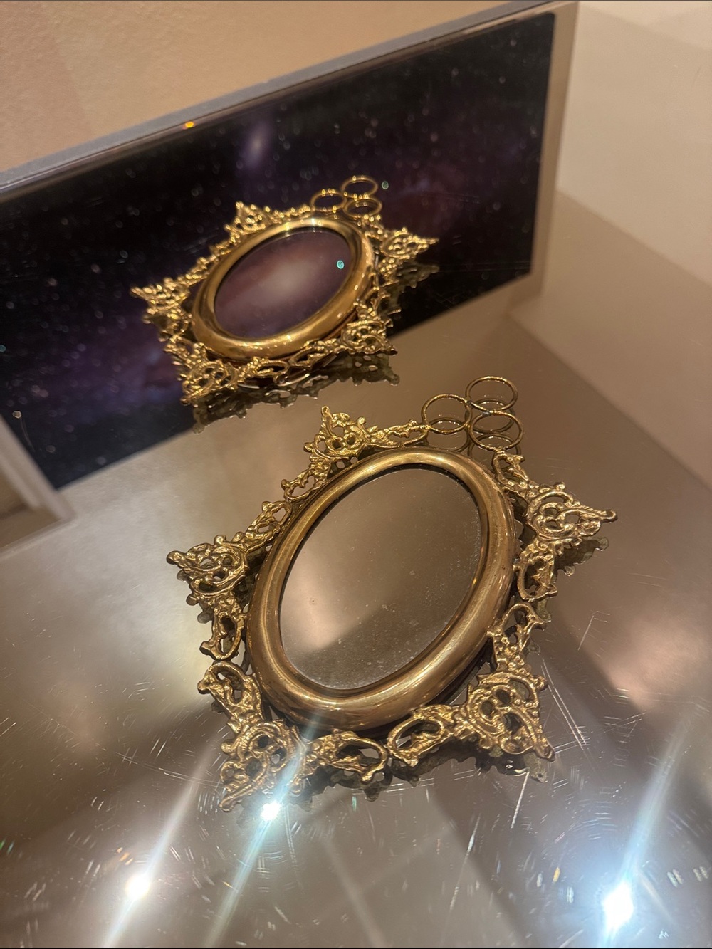 Vintage Mid Century Modern Gold Gilt Twin Mirrors